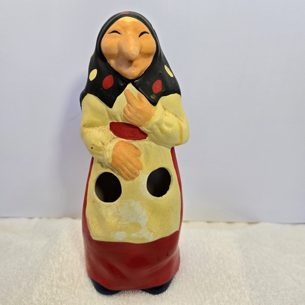 Vtg Baba Yaga Witch Kitchen Utensil Holder Ceramic Hand Painted Shelf Sitter